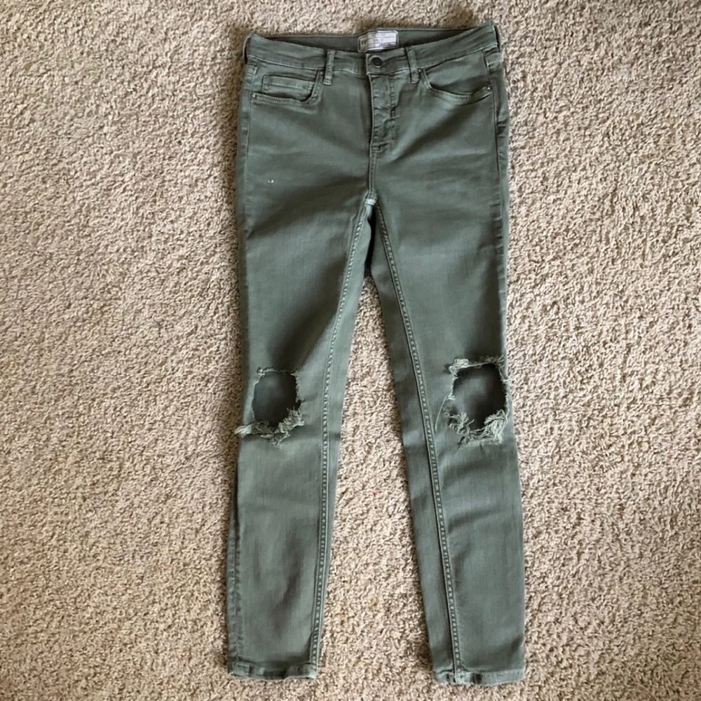 Free people olive busted knee skinny jeans